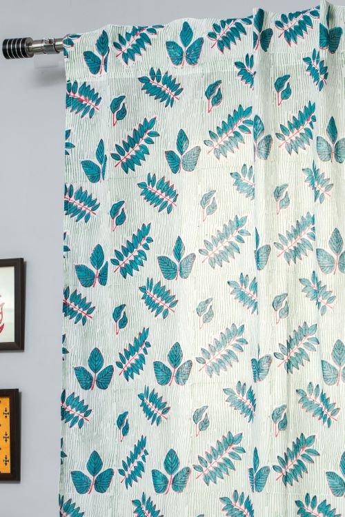 Sooti Syahi Glow Of Leaves Hand Block Printed Door Curtain - Image 3