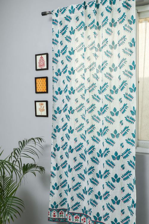 Sooti Syahi Glow Of Leaves Hand Block Printed Door Curtain - Image 4