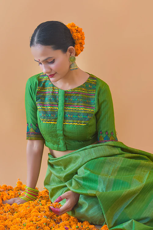 Gol Mayuri Handpainted Madhubani Chanderi Blouse Gubbaro - Image 2