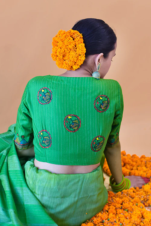 Gol Mayuri Handpainted Madhubani Chanderi Blouse Gubbaro - Image 3