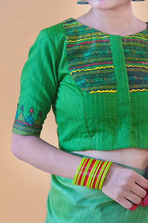 Gol Mayuri Handpainted Madhubani Chanderi Blouse Gubbaro - Image 5