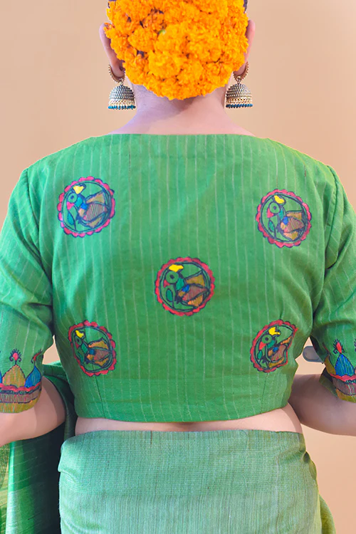 Gol Mayuri Handpainted Madhubani Chanderi Blouse Gubbaro - Image 6