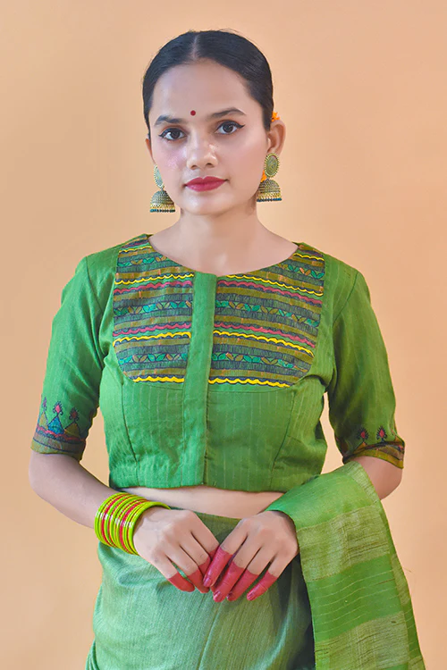 Gol Mayuri Handpainted Madhubani Chanderi Blouse Gubbaro - Image 7