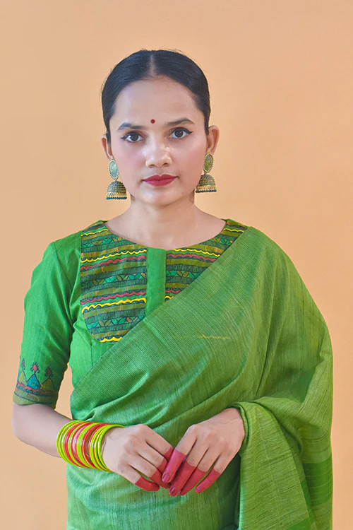Gol Mayuri Handpainted Madhubani Chanderi Blouse Gubbaro - Image 8