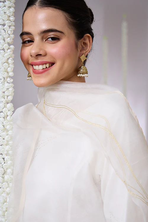 Okhai "Gold Leaf" Mukaish and Khaat Bharat work Kurta Pant set - Image 4