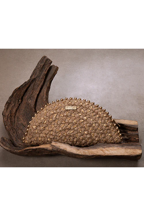 Dhaaga Pastel Gold Half Moon Clutch Bag - Image 4