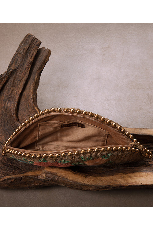 Dhaaga Pastel Gold Half Moon Clutch Bag - Image 5
