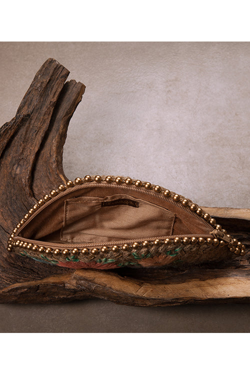 Dhaaga Pastel Gold Half Moon Clutch Bag - Image 6