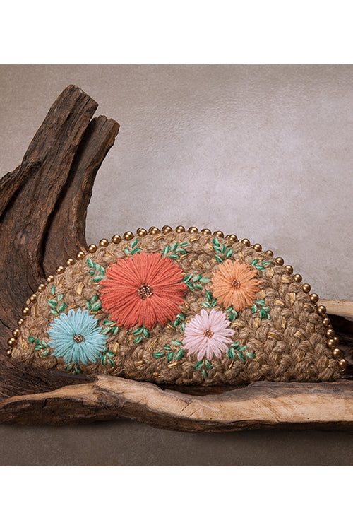 Dhaaga Pastel Gold Half Moon Clutch Bag - Image 7