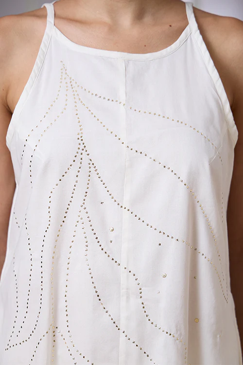 Okhai "Golden Bloom" Mukaish and Khaat Bharat work Kurta Pant set - Image 6