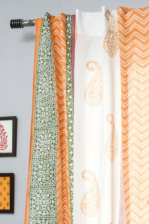 Sooti Syahi Golden East Hand Block Printed Window Curtain - Image 4