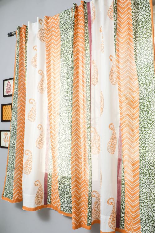 Sooti Syahi Golden East Hand Block Printed Window Curtain - Image 5