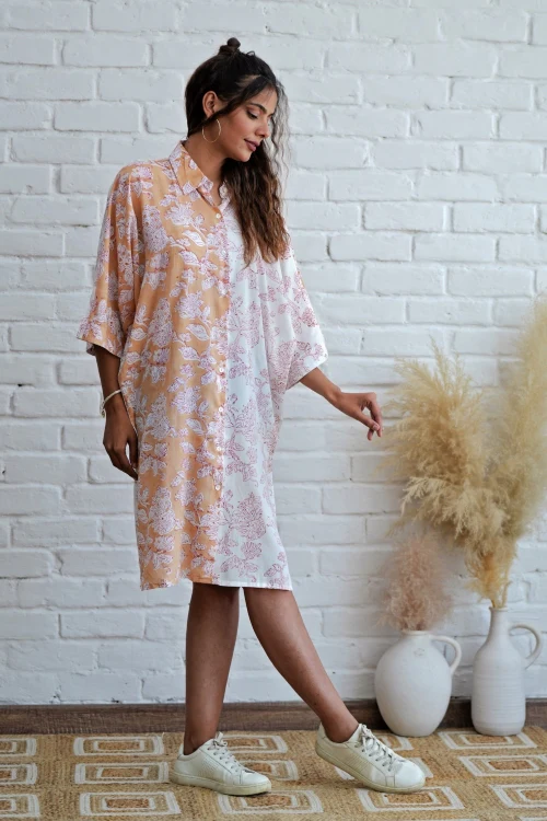 Sooti Syahi Grace In Peach Hand Block Printed Oversize Shirt - Image 7