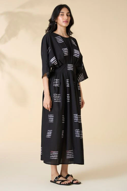 Okhai "Grand Marina" Tie-and-Dye Pure Cotton Black Dress - Image 2