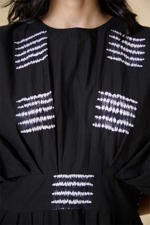 Okhai "Grand Marina" Tie-and-Dye Pure Cotton Black Dress - Image 3