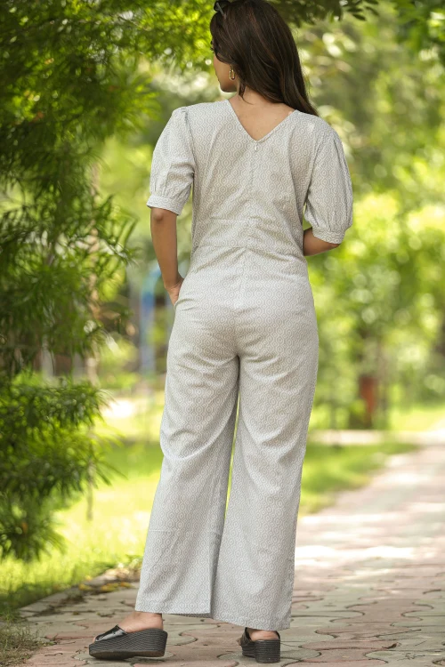 Sooti Syahi Gray Bee Hive Hand Block Printed Jumpsuit - Image 5