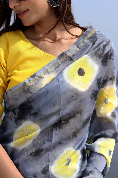 Sooti Syahi "Gray Martini" Bandhni Chanderi Saree - Image 3