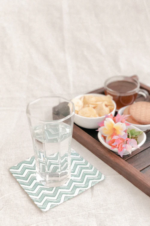 Green Chevron Cloth Coasters By Ekatra - Set Of 6 X 3 - Image 2
