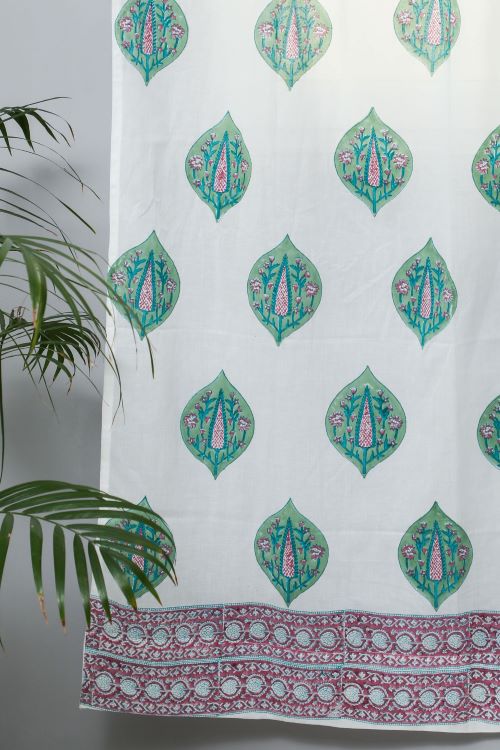Sooti Syahi Green Palm Hand Block Printed Door Curtain - Image 2