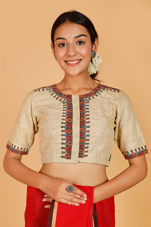 Gubbaro Handpainted Madhubani 'Krishna Nritya' Cotton Blouse - Image 4