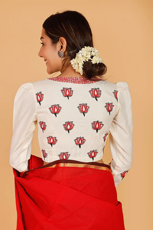 Gubbaro Handpainted Madhubani 'Samvidkamal' Cotton Blouse - Image 5