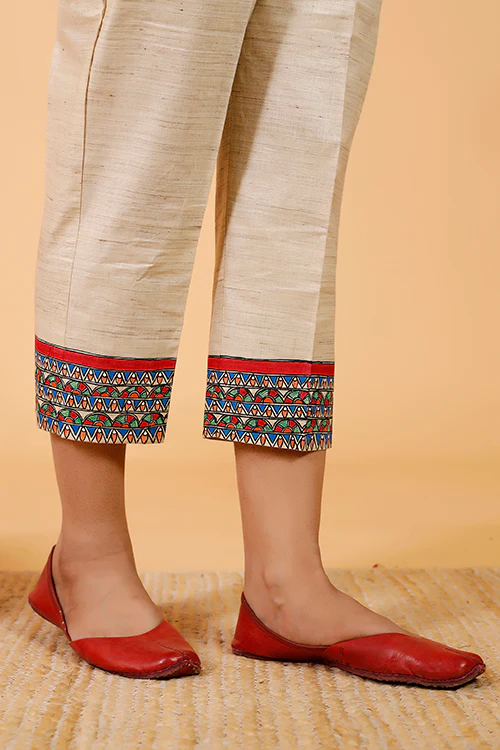 Gubbaro Handpainted Madhubani 'Tilkor Kamal' Cotton Pant - Image 2