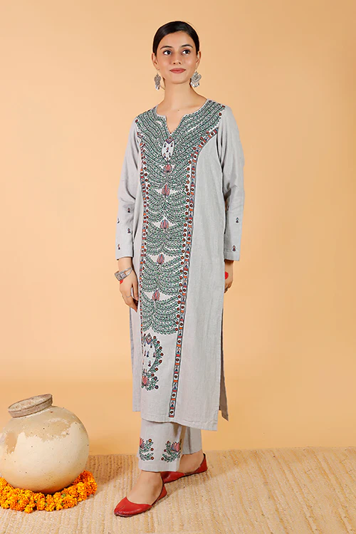 Gubbaro Handpainted Madhubani 'Manmohana Surmai Leela' Cotton Kurta