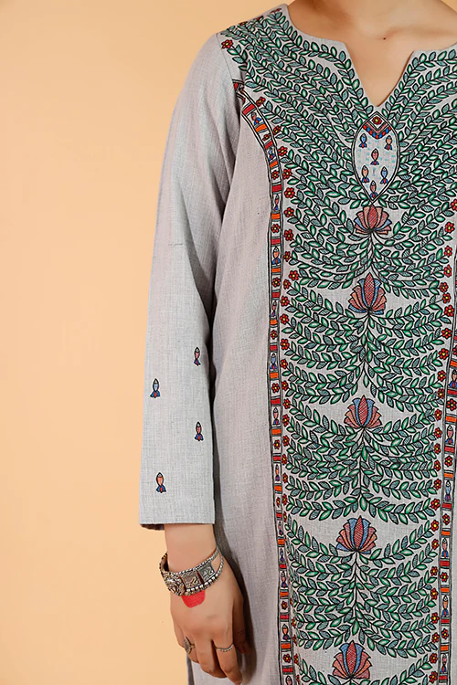 Gubbaro Handpainted Madhubani 'Manmohana Surmai Leela' Cotton Kurta - Image 3