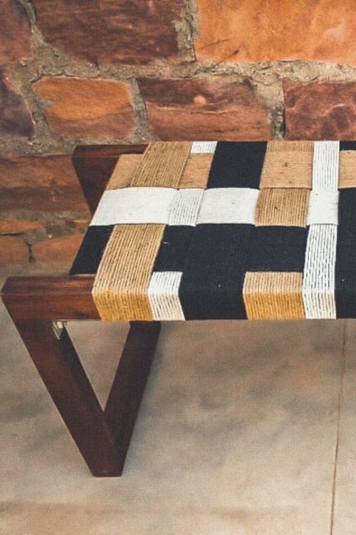 Sirohi Gulmohar Cotton Wooden Bench - Image 3