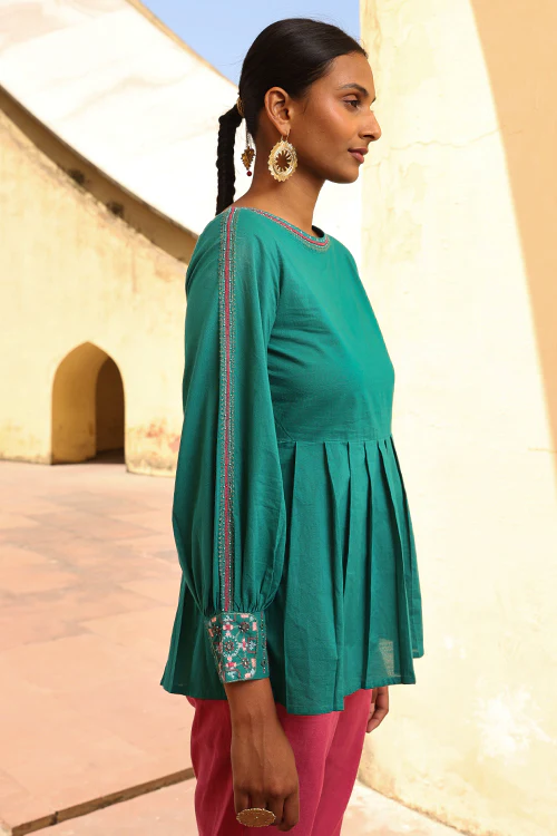 Okhai "Gumbad" Hand Embroidered Mirror and Beadwork Pure Cotton Full-sleeved Top - Image 3