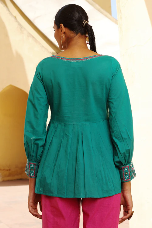 Okhai "Gumbad" Hand Embroidered Mirror and Beadwork Pure Cotton Full-sleeved Top - Image 4