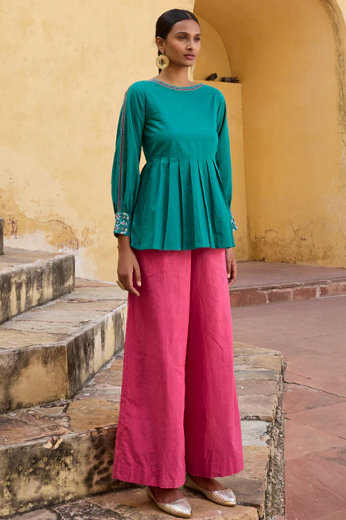 Okhai "Gumbad" Hand Embroidered Mirror and Beadwork Pure Cotton Full-sleeved Top - Image 6