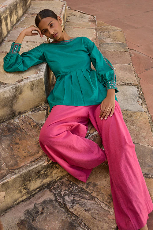 Okhai "Gumbad" Hand Embroidered Mirror and Beadwork Pure Cotton Full-sleeved Top - Image 7