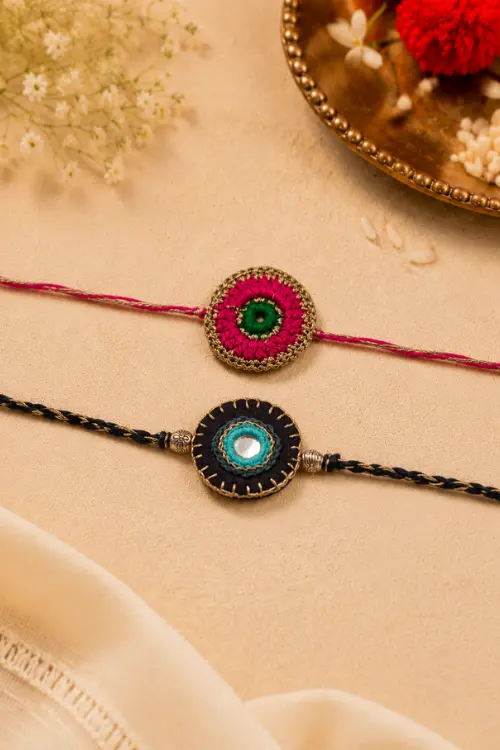 Handcrafted Crochet & Evil Eye Rakhi - Image 2