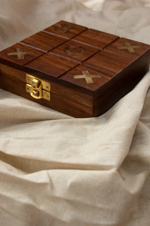 ICH Handcrafted Wood & Brass Tic Tac Toe Game With Box - Image 3