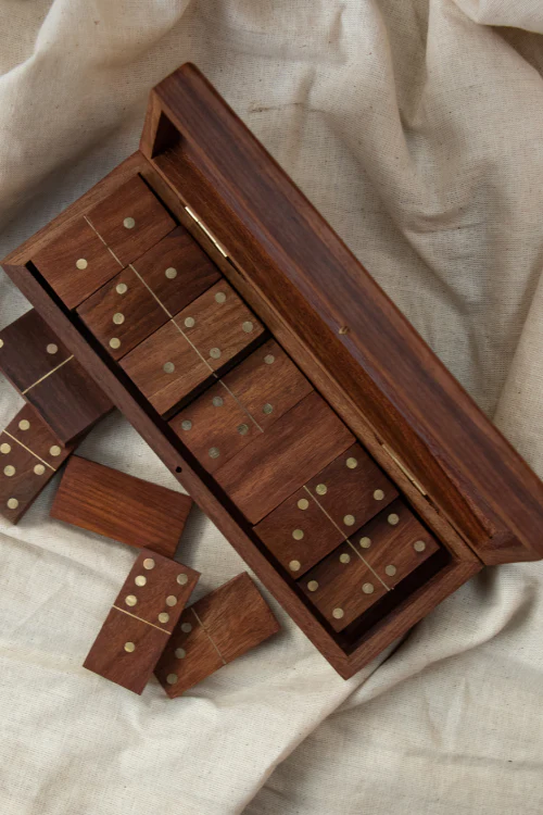 TICH Handcrafted Wooden Dominoes Game With Box - Image 3