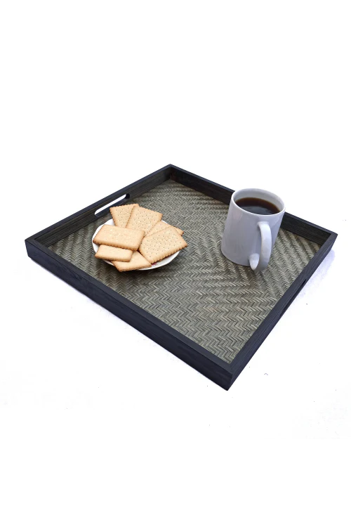 Kadam HaatHandmade Bamboo Square Tray - Large (Black) - Image 3