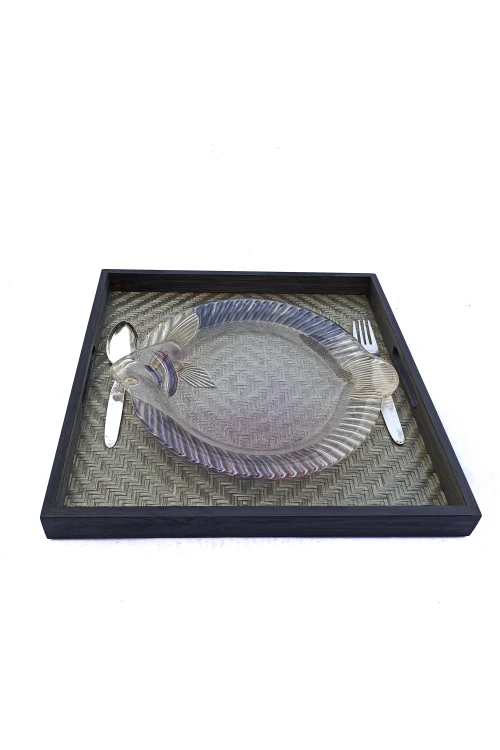 Kadam HaatHandmade Bamboo Square Tray - Large (Black) - Image 4