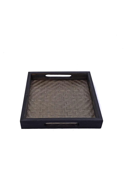 Kadam Haat Handmade Bamboo Square Tray - Small (Black) - Image 4