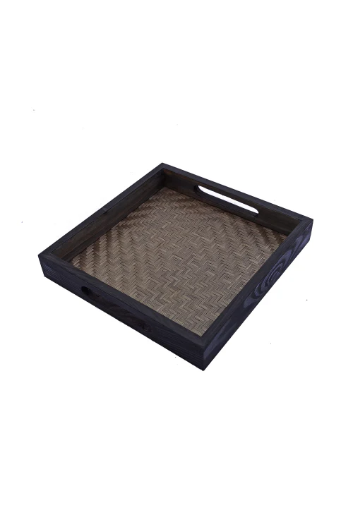 Kadam Haat Handmade Bamboo Square Tray - Small (Black) - Image 6