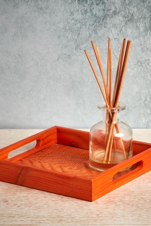 Kadam Haat Handmade Bamboo Square Tray - Small (Orange) - Image 3