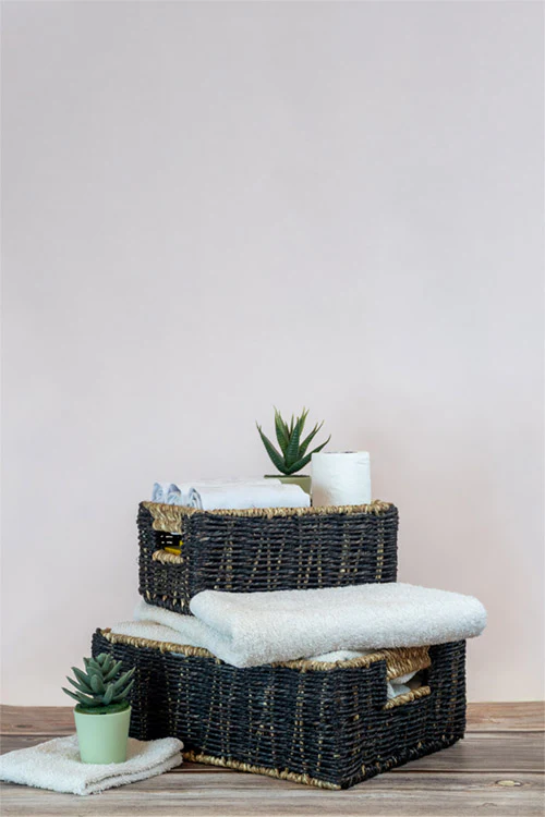 Kadam Haat Handmade  Black Bathroom Organiser Set Of 2 - Image 3