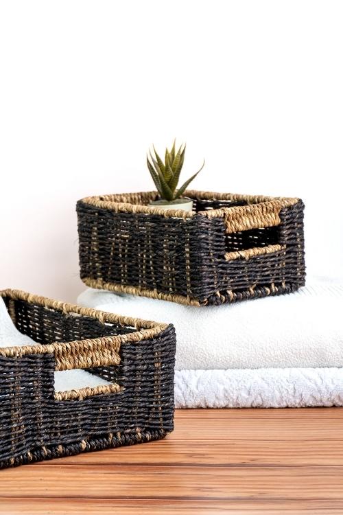 Kadam Haat Handmade  Black Bathroom Organiser Set Of 2 - Image 5
