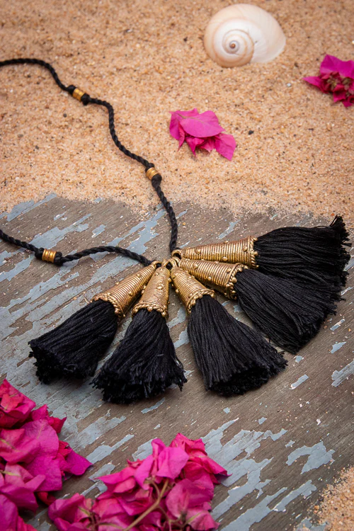 Miharu Handmade Five Pendant Brass Necklace - Image 4