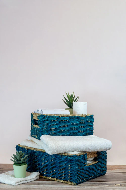 Kadam Haat Handmade Indigo Bathroom Organiser Set Of 2 - Image 4