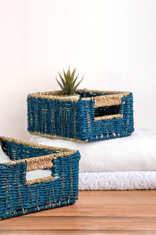 Kadam Haat Handmade Indigo Bathroom Organiser Set Of 2 - Image 5