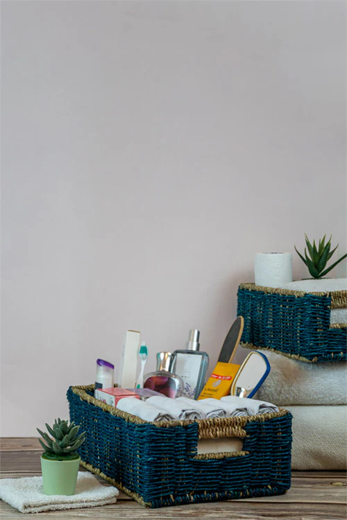 Kadam Haat Handmade Indigo Bathroom Organiser Set Of 2 - Image 6