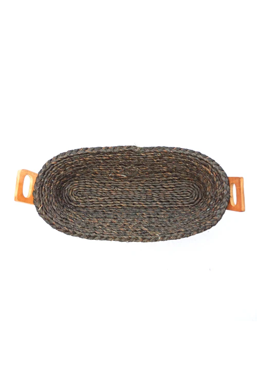 Kadam Haat Handmade Sabai Grass Bread Basket - Large (Black) - Image 4