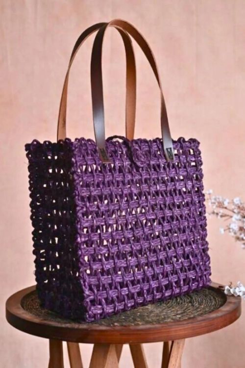 Kadam Haat Handmade Sabai Grass Mesh Bag - Large (Lavender) - Image 10