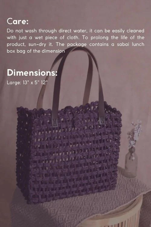 Kadam Haat Handmade Sabai Grass Mesh Bag - Large (Lavender) - Image 3